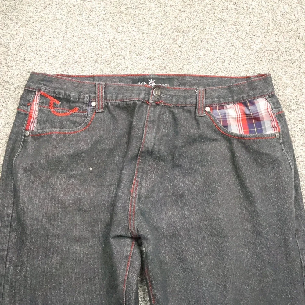 Red Ape Jeans Mens 38X29 wide leg baggy y2k Pants Red Stitching Streetwear